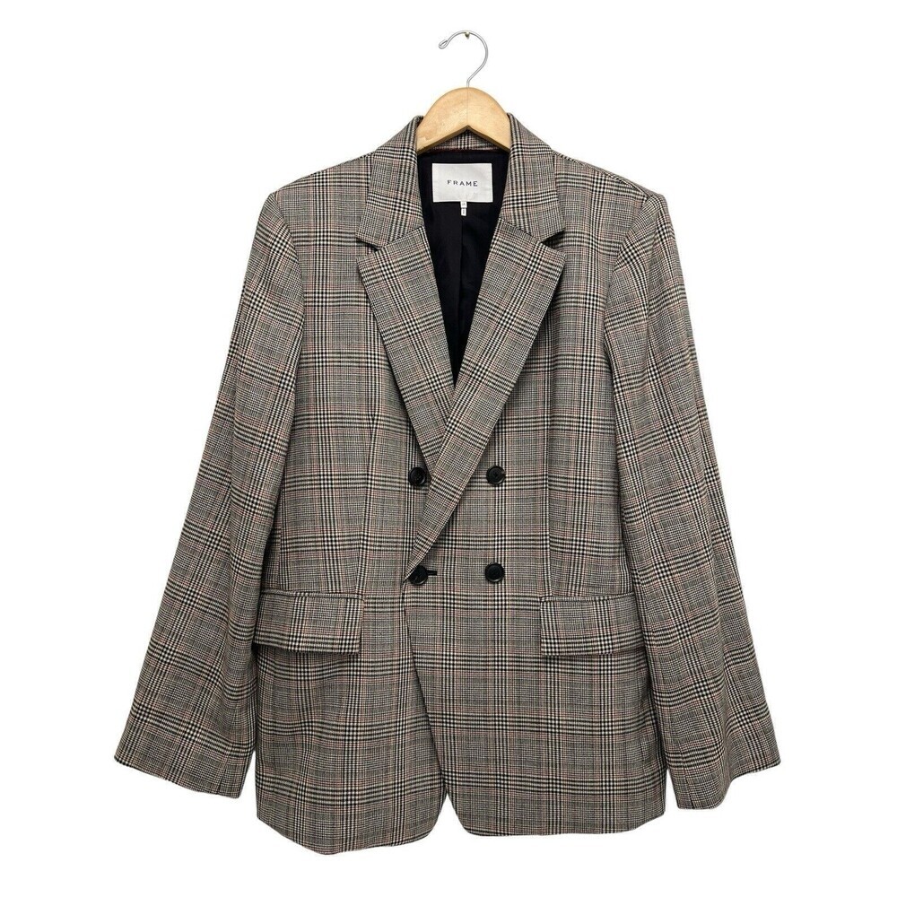 FRAME Double Breasted Plaid Check Multi Boyfriend Blazer Jacket Oversized Preppy - Picture 2 of 9